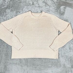 Women's Crew Neck Sweater Cream Lightweight Small Casual Preppy